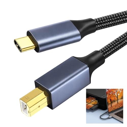 Image of 2M USB C to USB B Printer Cable 2.0 Data Connection, Durable Braided Printer Cable Suitable for MacBook Pro/Air, Matebook/Dell/HP/Canon/Scanner, MIDI Controller Keyboard