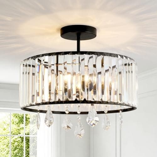 Image of ANWIO Black Ceiling Light,Ceiling Lights Living Room,Kitchen Lights Ceiling,Chandelier Lampshade,E27 Light Shade Ceilings,Morden Crystal Ceilings Light,Lounge Lights Ceiling(36.5CM,3 lamp Holder)