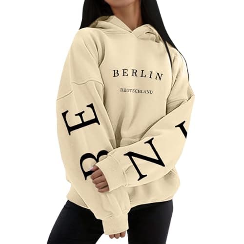 Image of Hoodie Women's Sweatshirt Pullover Hoodie with Hood Women's Hoodie Long Hoodie Sweatshirt Crew Neck Leisure Sports Long Sleeve Hoodies Training Jumper Winter Warm Comfortable Soft, beige, S