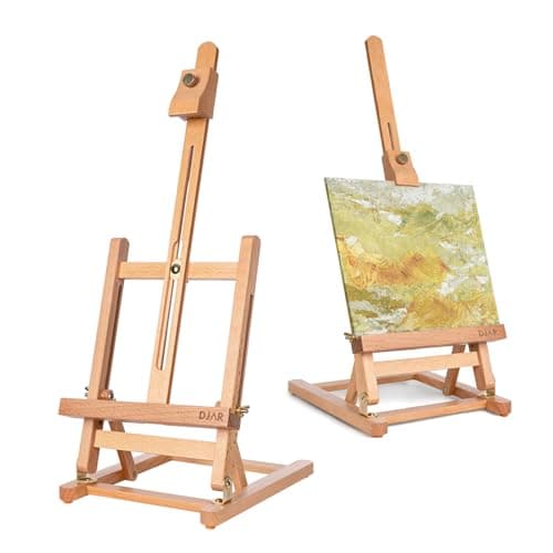 Image of DJAR 25 Inch Table Easel for Painting, Adjustable Beech Wood Tabletop Wooden Easel, Portable Painting Display Drawing Stand for Teens, Adults, Students