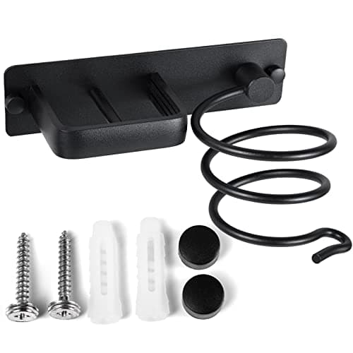 Image of YUET Hair Dryer Holder Hairdryer Straightener Station Wall Mounted Metal Spiral Shelf Bracket Stand Hanger Organizer Blow Storage With Cable Tidy Rack For Dressing Table Bathroom Professional Black