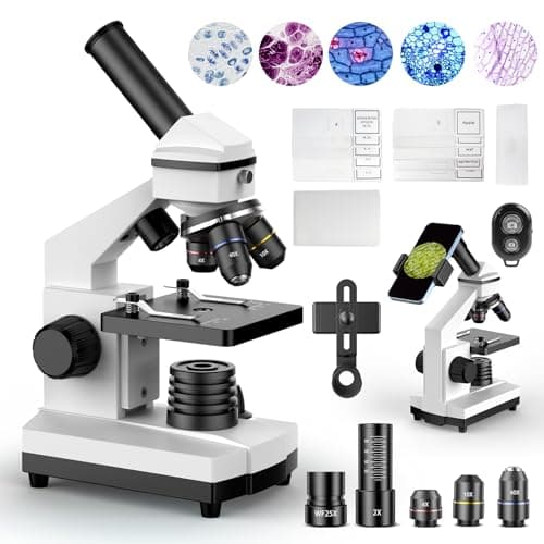Image of Microscopes for Kids Students Adults, 100X-2000X Powerful Biological Microscopes for Home Education,with Microscope Slides Set, Phone Adapter,white