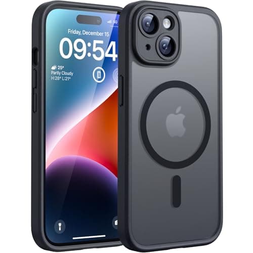Image of TOCOL for iPhone 14 Case, Fit for MagSafe, Upgraded Full Camera Protection, 14FT Military Grade Drop Tested Shockproof Magnetic Slim Translucent Matte Back Phone Cover (Black)
