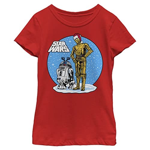 Image of STAR WARS R2-D2 & C-3PO Christmas Portrait Girls T-Shirt, Red, X-Large