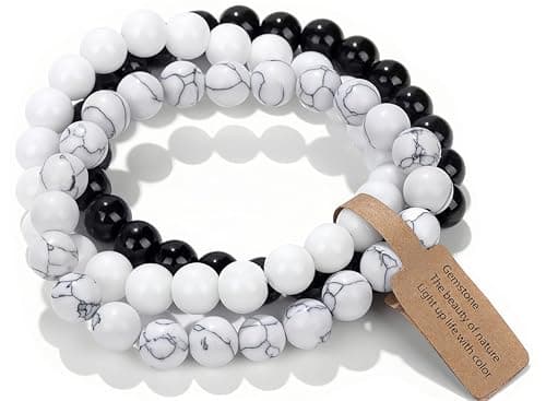 Image of SAIBANGZI Beaded Bracelets for Women - Natural Stone Crystal Stretch Bracelets, Elegant Fossil Design, Handmade Jewelry, Ideal Gifts for Her