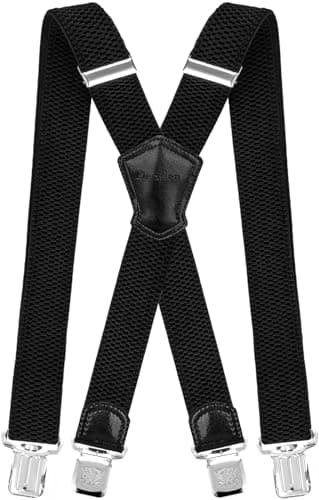 Image of Decalen Mens Braces with Very Strong Metal Clips Wide 4 cm 1.5 inch Heavy Duty Suspenders One Size Fits All Men and Women Adjustable and Elastic X Form (Black)