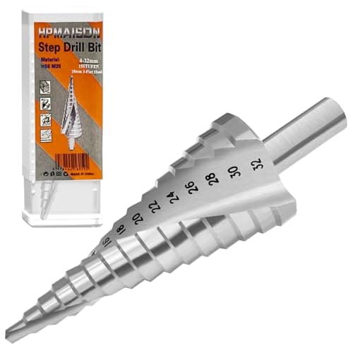 Image of HPMAISON M35 Cobalt Step Bit, 10mm 3-Flat Shank High Speed Steel 5% Cobalt Step Drill Bit (4-32mm, 15 Steps), Silver Titanium Spiral Grooved Cone Drill Bit Hole Cutter for Stainless Steel, Hard Metal