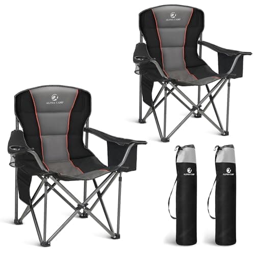 Image of LET'S CAMP Set of 2 Folding Camping Chair for Adults Camp Folding Chairs Up to 200 kg Oversized Heavy Duty Padded Foldable Outdoor Chair Garden Chairs with Cup Holder Storage and Cooler Bag