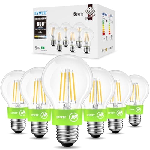 Image of LVWIT LED E27 Bulbs,E27 Screw Bulb,Ultra-Efficient Class A Led Light Bulb, 3.8W (60W Equivalent),806LM, Warm White 2700K GLS Edison Screw Bulb,Clear Filament Bulb A60,Non Dimmable, Pack of 6