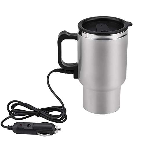 Image of Car Electric Cup, 12V 450ml Stainless Steel Heated Travel Mug Self Heating Mug Travel Heating Cup Heated Coffee Tea Mug with Cigarette Lighter