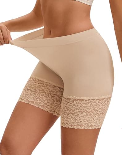 Image of INNERSY Nude Cycling Shorts Women Lace Anti Chafing Shorts Under Skirt Boyshorts Summer Long Briefs (14, 1 Beige)