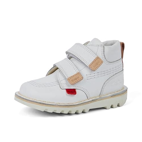 Image of Kickers Unisex Kids Kick Hi Roll Ankle Boots | Extra Comfortable | Added Durability | Premium Quality, White, 10 UK Child