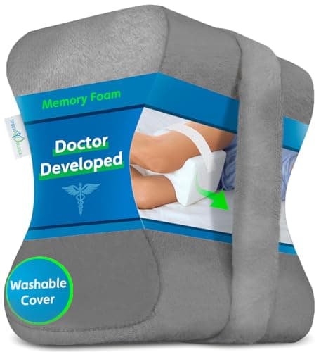 Image of Sports Medica Knee Pillow - Washable Cover Memory Foam Leg Pillow for Sleeping on Side - Doctor Developed eHandbook - Sleeping on Back - Hip Support and Alignment, Pain Relief - Side Sleeper cushion