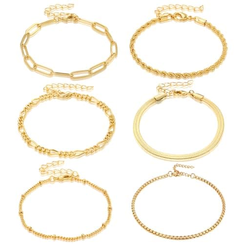 Image of JSTHHTT 6pcs Women's Stacking & Layered Dainty Link Chain Bracelet Set - Adjustable, Waterproof Gold Jewellery