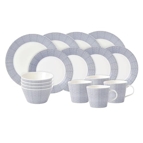 Image of Royal Doulton Dinner Set, Stoneware, Designed to Mix & Match, 1815 Pacific Dinnerware Set, Blue Dots, 16 Piece Set