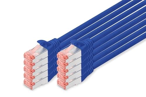 Image of Digitus LAN Cable Cat 6-0.5m - 10 Pack - RJ45 Network Cable - S/FTP Shielded - Compatible with Cat6A & Cat7 - Blue