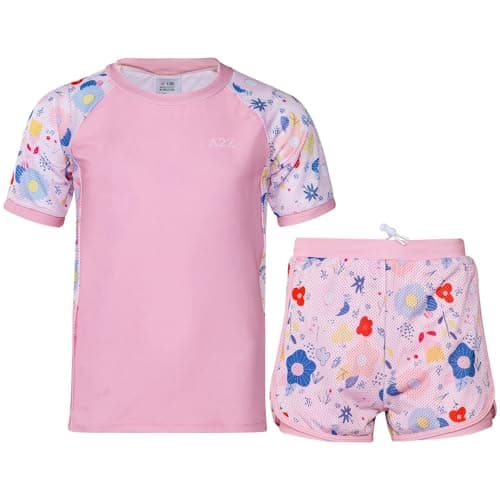 Image of A2Z 4 Kids Girls Boys Two Piece Swimming Costume Rash Guard Top & Swim Shorts Set - SW Swimsuit 899 Pink 2-3