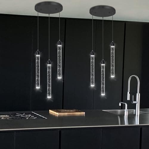 Image of 3 Light Black Pendant Lighting Mini Chandelier for Kitchen Island Modern Crystal LED Pendant Light Adjustable Dimmable Pendant Light Fixture for Dinning Room Bedroom Ceiling Hanging Lights 2700K 6000K