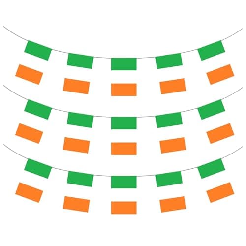 Image of AKH® Irish Flag Fabric Bunting | 3.6M / 12FT Long | St Patrick's Day Party Decorations | Green Shamrock & Irish Themed Hanging Bunting for Festive Celebrations & Events