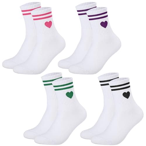 Image of Zuimei 4 Pairs Women's Athletic Socks Ladies Socks 5-8 Sports Gym Leisure Crop Socks with Hearts,Breathable Ankle Cotton Liners Sock for Women