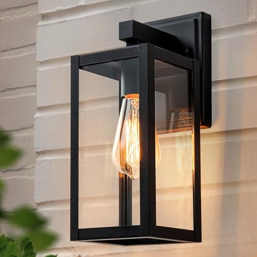 Image of FTL Outdoor Wall Lights,E27 Porch Light,Modern Outdoor Wall Lantern,Max 60W,Outside Garden Wall Lights with Clear Glass Shade,IP44 Waterproof Exterior Wall Sconce for Doorway,Patio,Matte Black