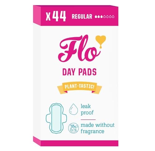 Image of Flo Bamboo Day Period Pads – Super Absorbent, Soft, Thin - Winged Breathable Pads for Regular Flow – 44 Pads Bulk Pack