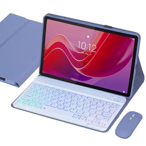 Image of VLEAQC Keyboard Case for Lenovo Idea Tab 11" 2025/Tab K11 Gen 2 (TB-336FU/TB-336XU), Tab M11 11 Inch 2024 (TB330FU/TB330XU), Detachable Bluetooth Backlit Keyboard & Mouse, 3-Zone RGB Lighting(Purple)