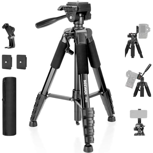 Image of NEEWER BASICS Camera Tripod, 71'' Tripod with Holder Mount Compatible with Camera for Video Recording, Professional Aluminum Lightweight Portable Travel Stand with 3 Way Pan Tilt Head, TP55