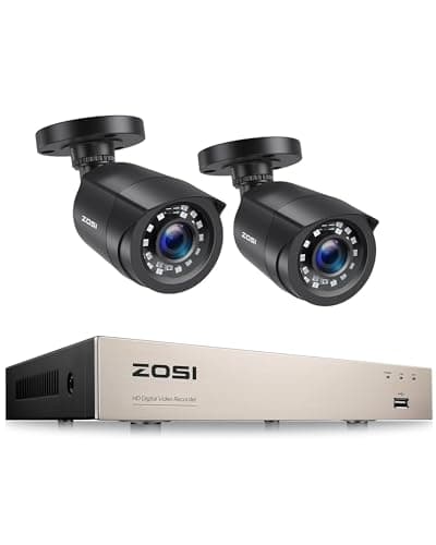 Image of ZOSI CCTV Home Security Camera System, 8CH H.265+ 5MP DVR Recorder with 2pcs 1080p Outdoor Surveillance Camera, Human Vehicle Detection, Email Alert, 80ft Night Vision, IP66 Waterproof, No Hard Drive