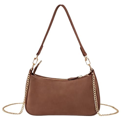 Image of SSKHE Clutch Handbags with Chain,PU Leather Shoulder Bag for Women Shoulder Purse for Women, Small Shoulder Bag with Zipper (brown)