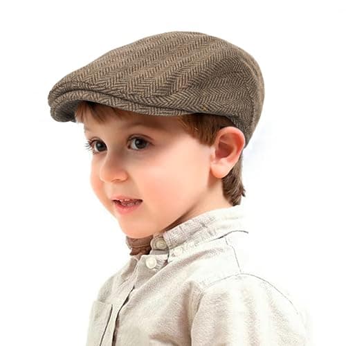 Image of Kids Boys Wool Tweed Flat Newsboy Cap Pageboy Ivy Cap Vintage Cabbie Hat for Toddler Boys Girls(for 4 to 9 Years)