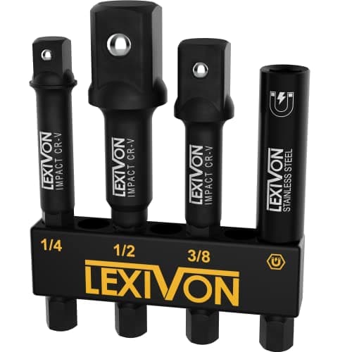 Image of LEXIVON Impact Socket Adapter Set | 1/4-Inch to 1/4, 3/8, 1/2, Drive | Includes Magnetic Bit & Holder/Organizer Rack (LX-104)