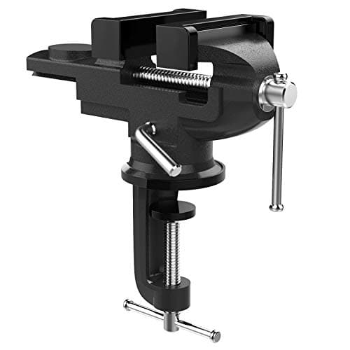Image of Nuovoware Table Vise 70mm, 360° Swivel Base Universal Home Portable Bench Clamp, Clamp-on Vise Bench Clamps Fixed Tool for Woodworking, Metalworking, Cutting Conduit, Drilling, Sawing, Black