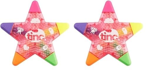 Image of Tinc Star Shaped 5 in 1 Multi Coloured Highlighter Pen for Kids | For use at School & Homework - 5 Funky Colours in One Pen - Highlight in Pink Orange Green Yellow Purple | Pink Colour Body