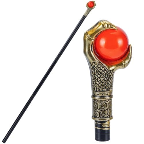 Image of GORGECRAFT Vintage Walking Stick Antique Cane Plastic Halloween Party Cosplay Scepter Gold Eagle Claw Red Ball Costume Cane Grasping King Wand Handle Knob Punk Prop for Themed Events Stage Shows