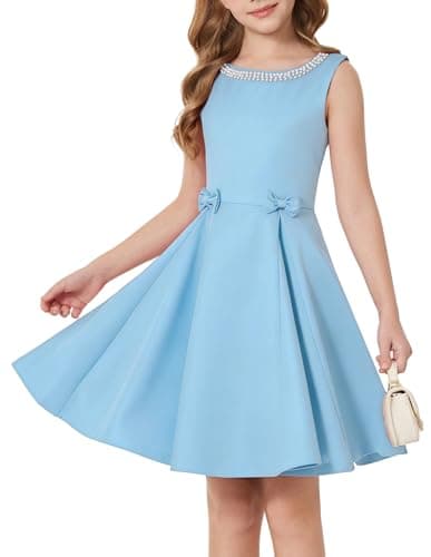 Image of GRACE KARIN Girls Princess Dress Summer Sleeveless Round Neck A Line Birthday Party Wedding Dresses for Kid Light Blue 10 Years