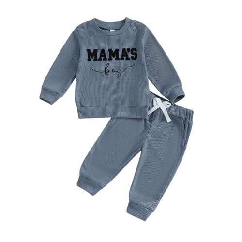Image of Carolilly Toddler Baby Boys Outfits Letter Embroidery Long Sleeve Crew Neck T-Shirt Sweatshirts+Elastic Waistband Pants 2PCs Fall Outfits Tracksuit Boys Clothing Sets (Blue, 2-3 Years)