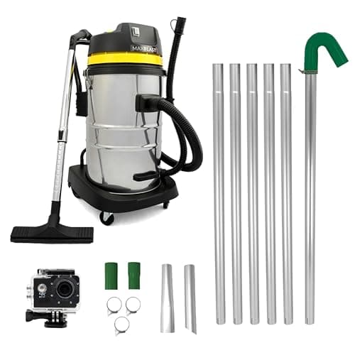 Image of Gutter Cleaning System 60L Industrial Wet & Dry Hoover 24ft Vacuum Pole Kit 1.2m - 7.2m Long Reach 4K Camera Real Time Inspection 4x Zoom Wide Angle 1400W Motor Accessories Nozzles Carry Bag Included