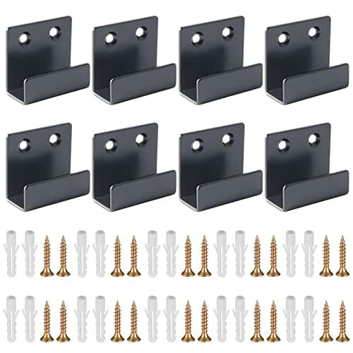 Image of Hwtcjx 8 Pcs U Shaped Brackets, Mirror Brackets, Ceramic Tile Display Stand, Mirror Mount, Metal Hook with Screws Expansion Tube, for Oil Painting,Photo Frame Display,20mm Inner Width (XL-Black)
