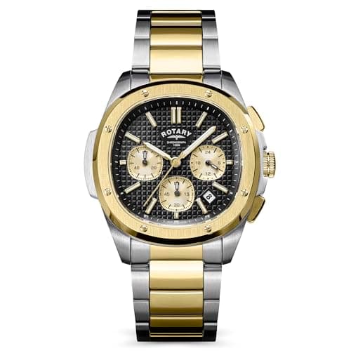 Image of Rotary Mens Apex 100 Chronograph Silver & Gold Plated Stainless Steel Bracelet Watch