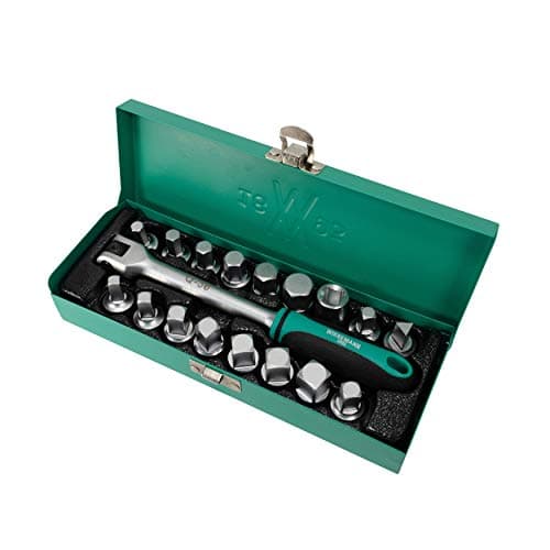 Image of WIESEMANN 1893 Oil Drain Plugs Set 17 pcs. for Oil Drain Plugs incl. Handle 3/8" Extra extensive I with Practical Metal case I 80232