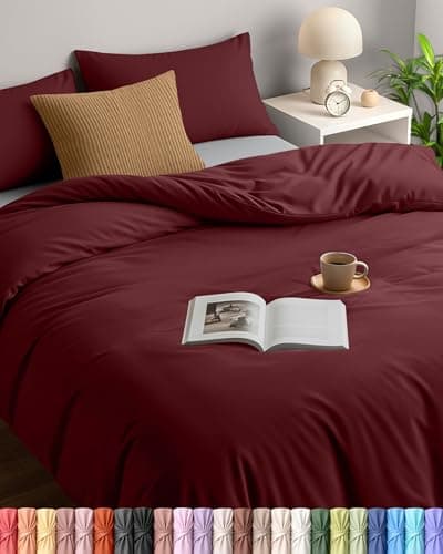 Image of Utopia Bedding Duvet Cover with Pillow cases Double - Soft Microfibre Polyester - Bedding Quilt Cover Set (Burgundy)
