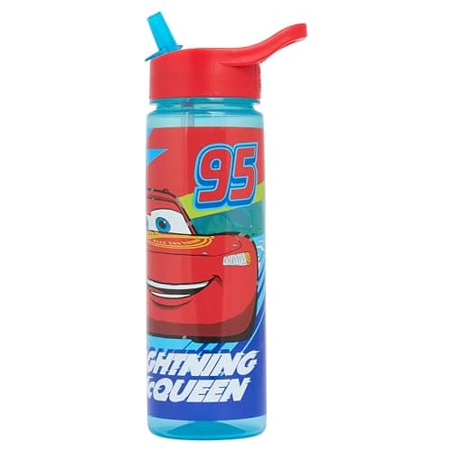 Image of Disney Cars Lightening McQueen Water Bottle with Flip Up Straw, Blue, 600ml, BPA Free, Recyclable, for Ages 36+ Months (Cars Kachow)