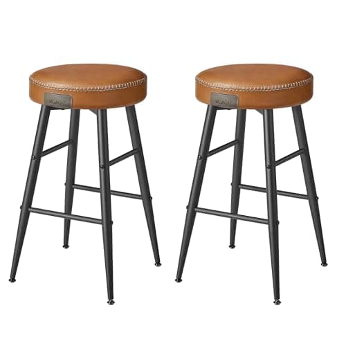 Image of VASAGLE EKHO Collection - Bar Stools Set of 2, Kitchen Counter, Breakfast, Synthetic Leather with Stitching, Mid-Century Modern, 63 cm Tall, Home Bar, Easy Assembly, Caramel Brown