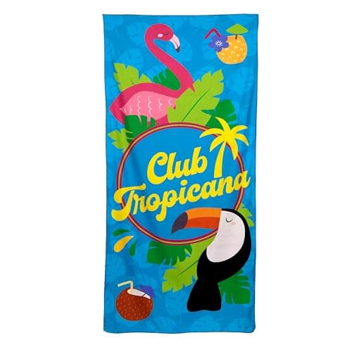 Image of Puckator Flamingo Club Tropicana Microfibre Beach Towel - Large Quick Drying Lightweight Thin Funny Mens Girls Beach Pool Holiday Towel Towels For Adults Womens Vacation Accessories Essentials Family