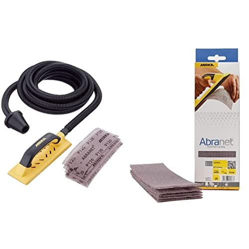 Image of Mirka KIT01HANDY Handy Sanding Block - 80mm x 230mm - with Hose & Abranet Strips & Abranet Mesh Sanding Strips 80 x 230 mm | Velcro Sanding Sheets | Grain P180 | Pack of 10 | AE175F1018