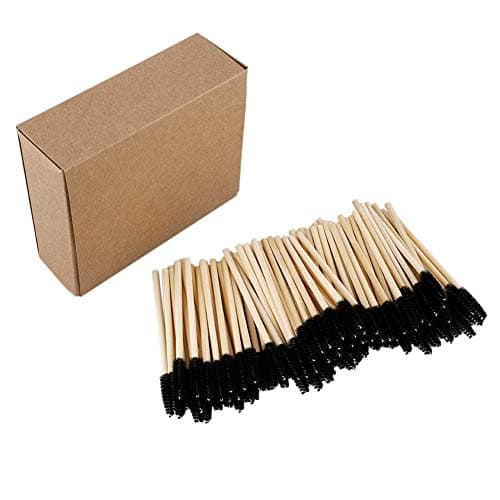 Image of JFBUCF 100pcs Bamboo Handle Eyelash Brush,Makeup Brush Eyelash Extension Wands Disposable Eyebrow Brush Mascara Applicator Makeup Tool