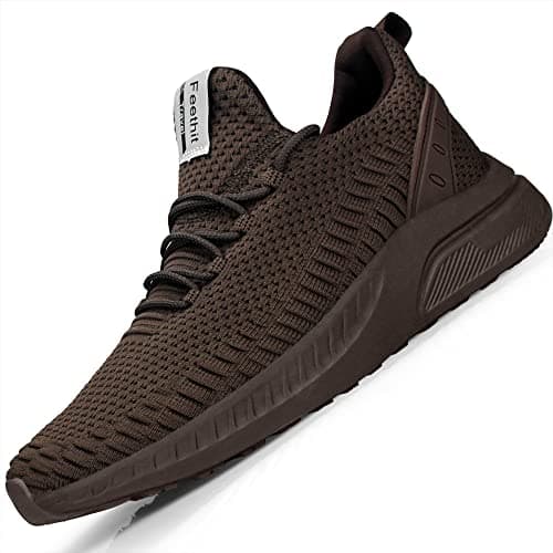 Image of Feethit Mens Slip On Walking Shoes Blade Non Slip Running Shoes Lightweight Breathable Mesh Fashion Sneakers, Brown, 8 UK