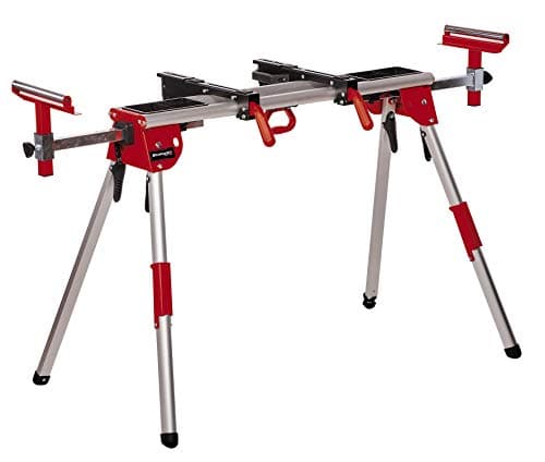 Image of Einhell Mitre Saw Stand, Sturdy and High-Grade Aluminium Frame, Pull-Out Work Piece Supports, Height-Adjustable Foot for Adjustment on Uneven Ground, Mitre Saw Accessory MSS 1610