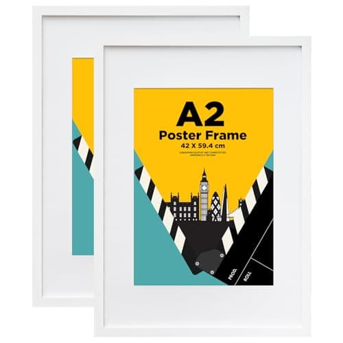 Image of EGOFINE A2 Frames White - Wooden Frames with Acrylic Glass Front for Wall Mounting - For A3 Picture with Mat - Set of 2